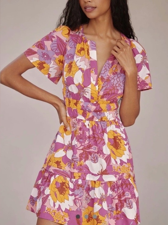 Anthropologie Dresses & Skirts - Anthropologie Somerset mini , Pink & Yellow Floral V-Neck Tiered Dress- NWT
